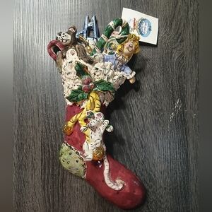 Vtg Blue Sky Clayworks by Heather Goldminc Stocking Wall Plaque Christmas 2000